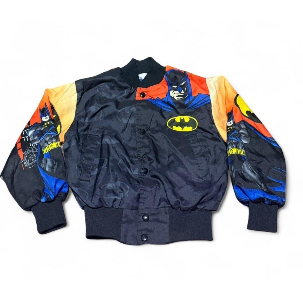 Vintage 1992 Batman Chalk Line Youth 6-8 All Over Print Bomber Jacket DC Comics